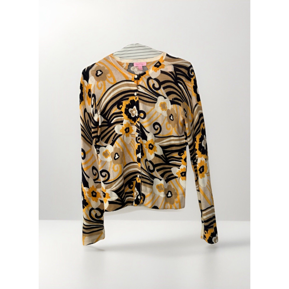 Lilly‎ Pulitzer Bright Yellow Navy Lightweight Transitional Cardigan Size S